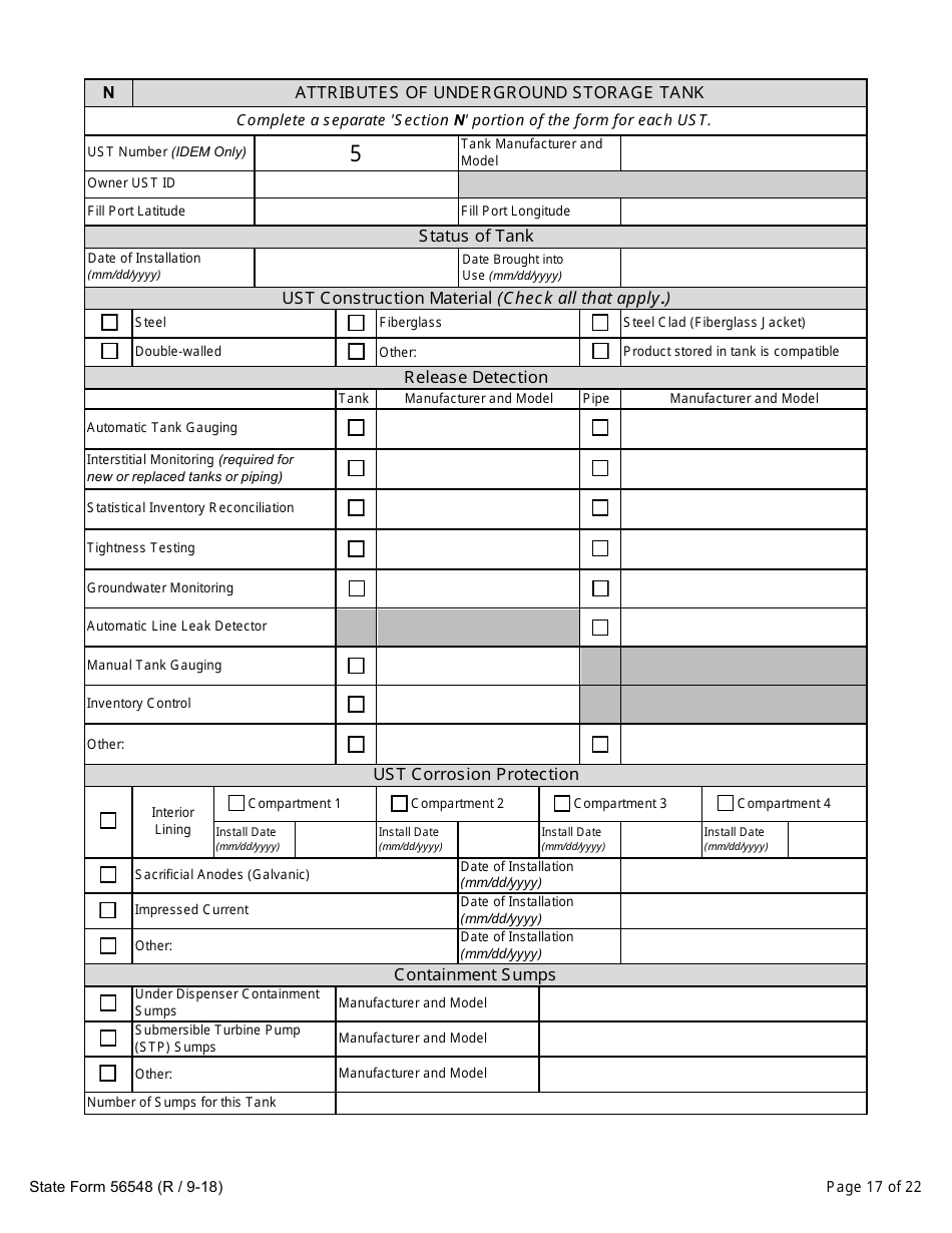 State Form 56548 Initial Registration for Underground Storage Tanks - Indiana, Page 17