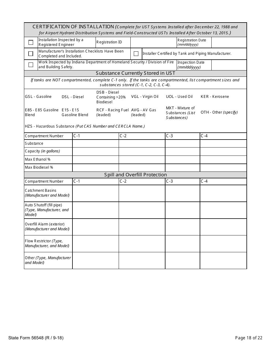 State Form 56548 Initial Registration for Underground Storage Tanks - Indiana, Page 18