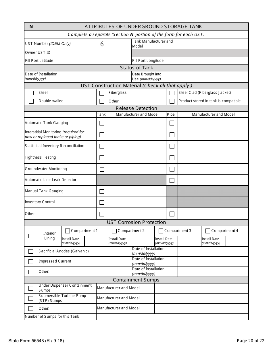 State Form 56548 Initial Registration for Underground Storage Tanks - Indiana, Page 20