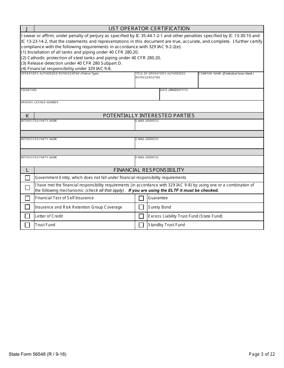 State Form 56548 Initial Registration for Underground Storage Tanks - Indiana, Page 3