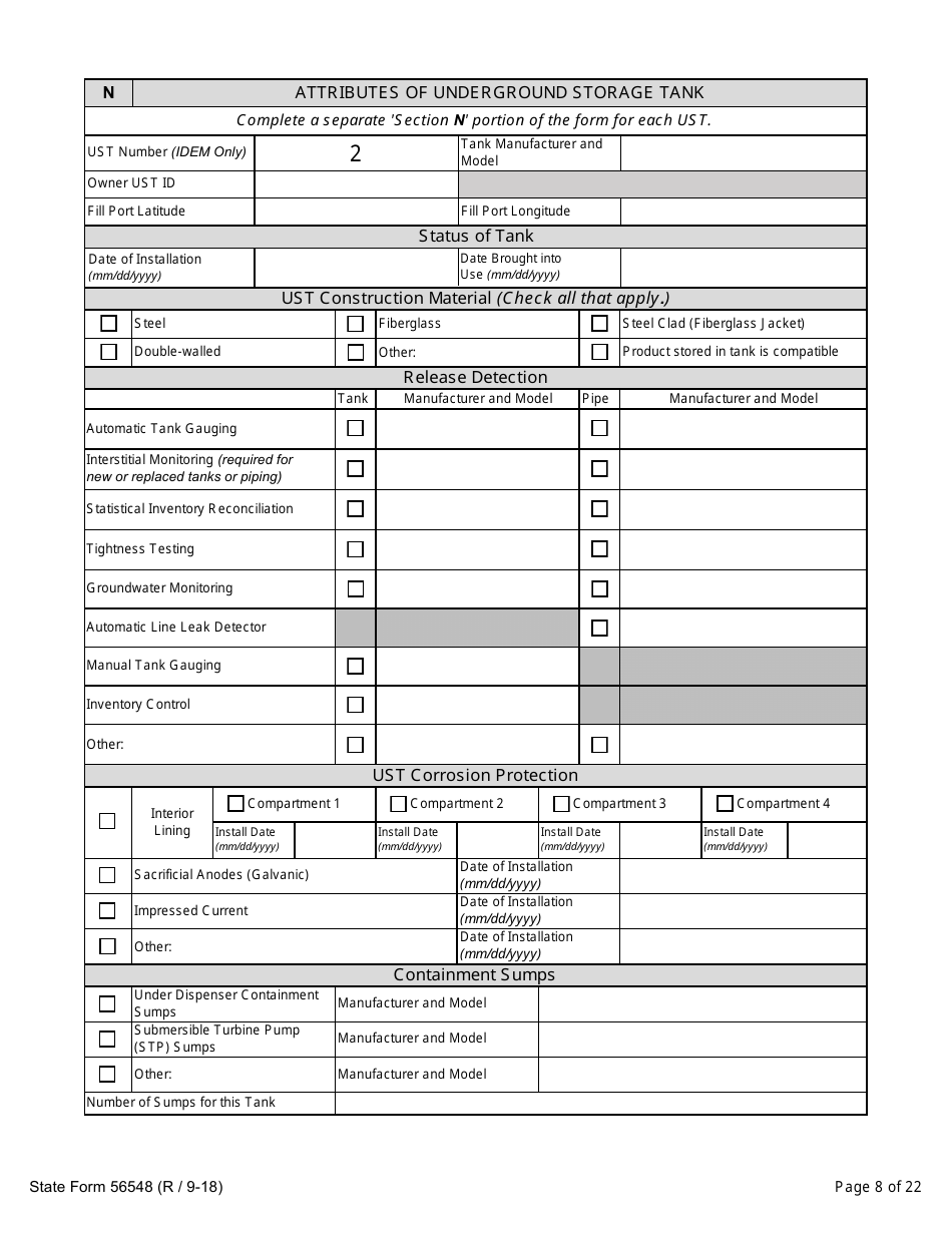 State Form 56548 Initial Registration for Underground Storage Tanks - Indiana, Page 8