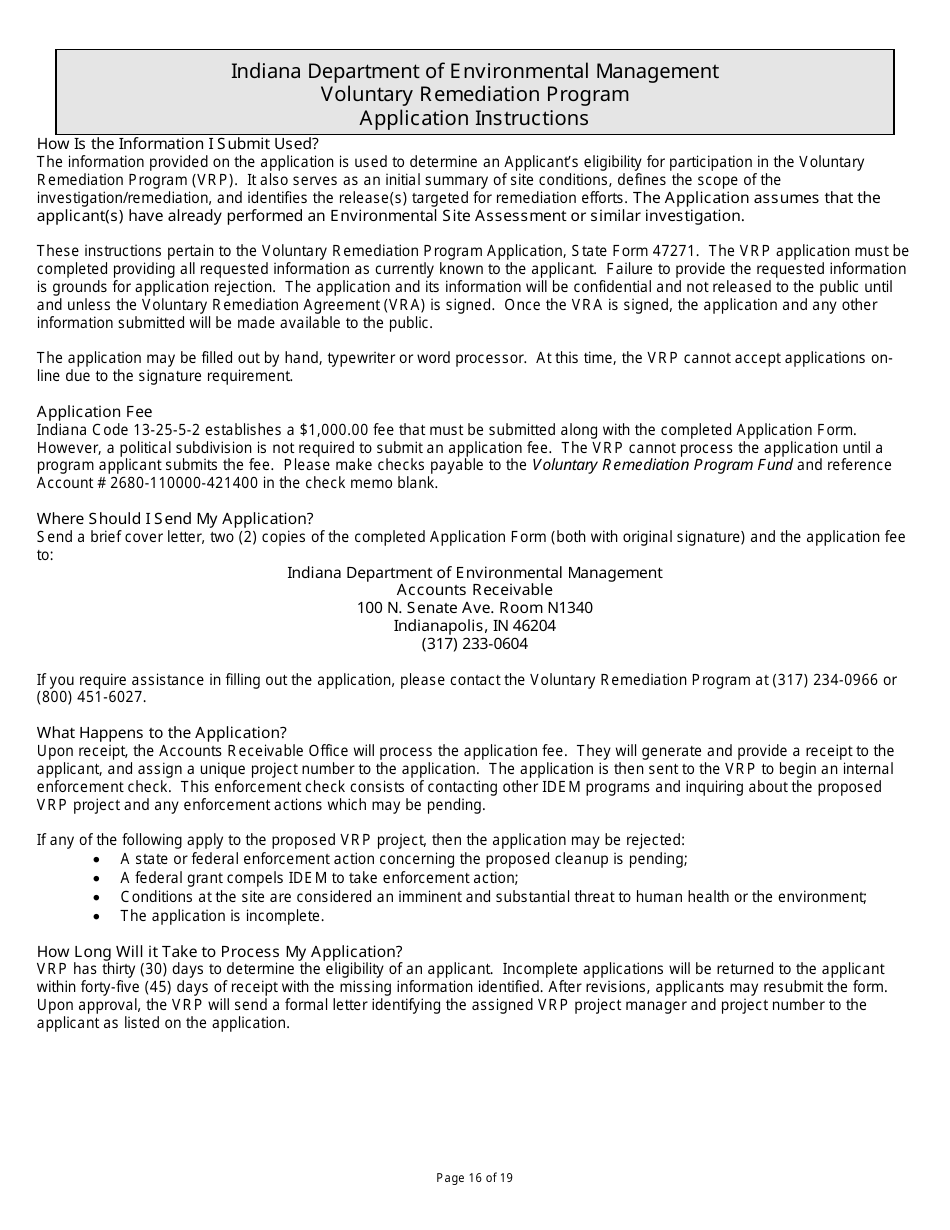 State Form 47271 Voluntary Remediation Program Application - Indiana, Page 16