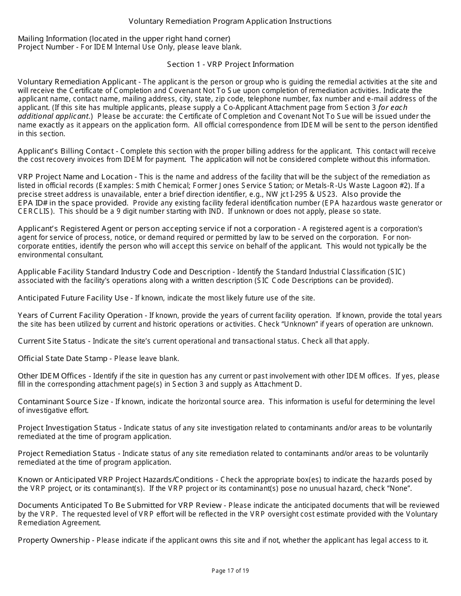 State Form 47271 Voluntary Remediation Program Application - Indiana, Page 17