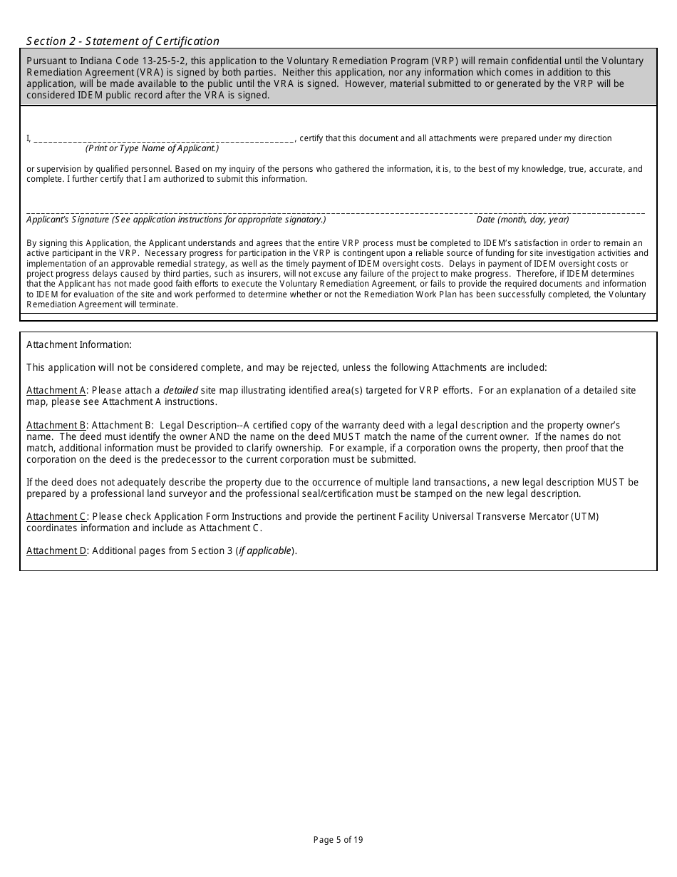 State Form 47271 Voluntary Remediation Program Application - Indiana, Page 5