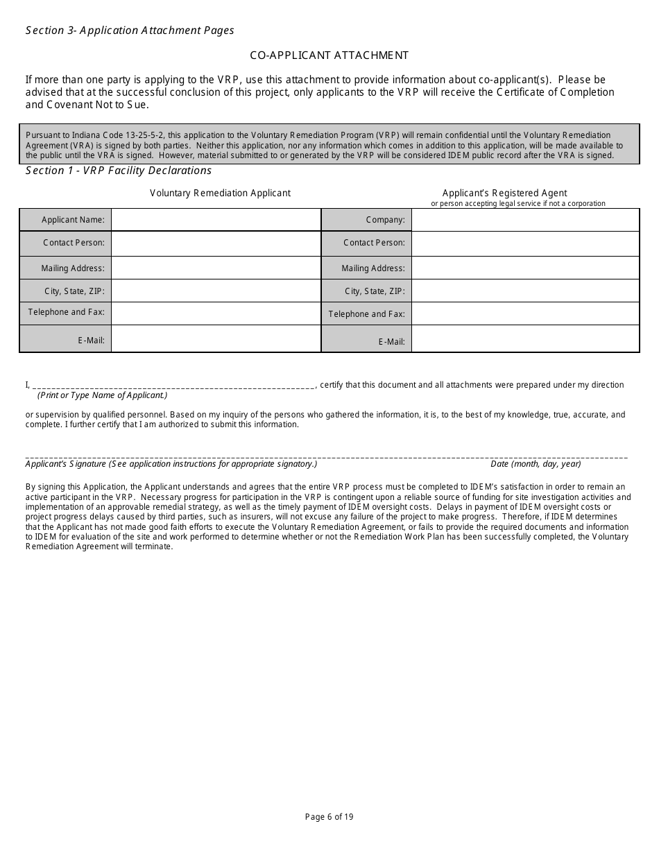 State Form 47271 Voluntary Remediation Program Application - Indiana, Page 6