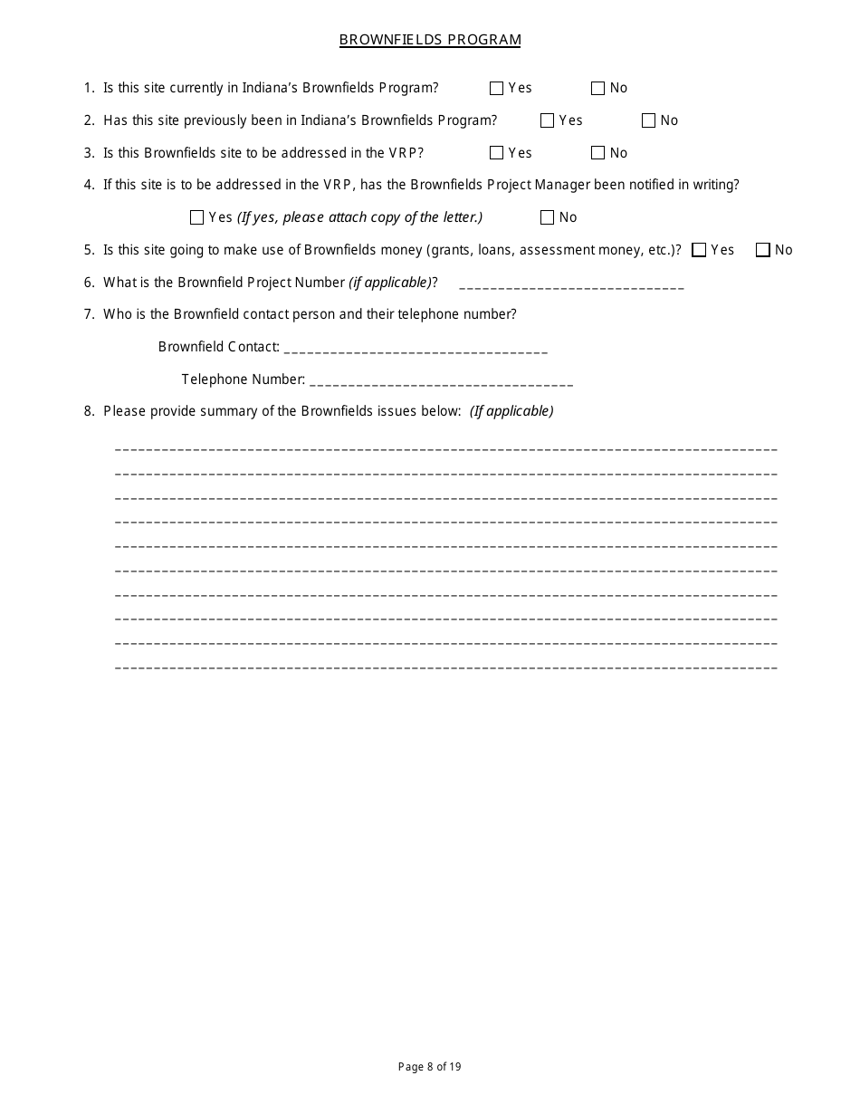 State Form 47271 Voluntary Remediation Program Application - Indiana, Page 8