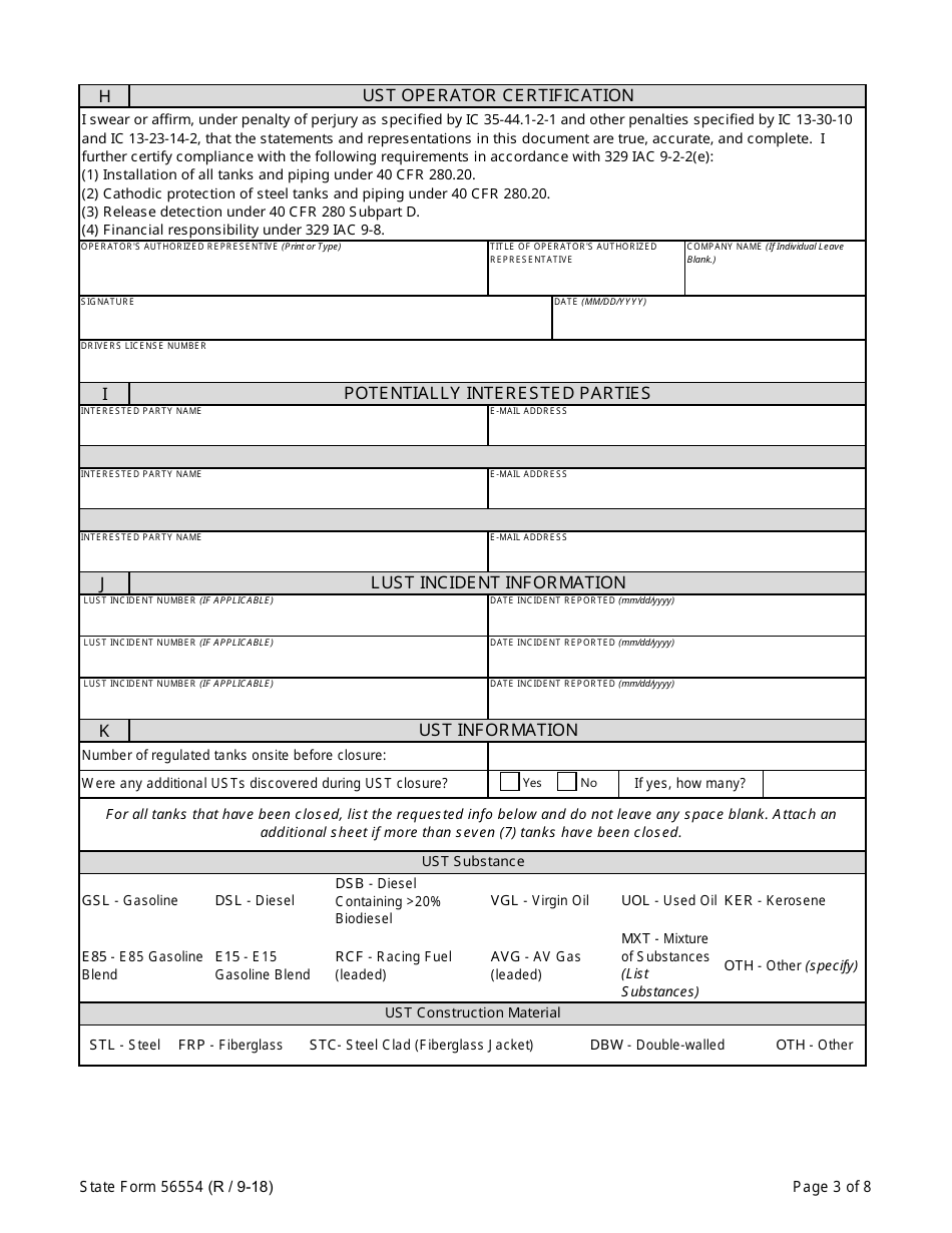 State Form 56554 Underground Storage Tank Closure Report - Indiana, Page 3