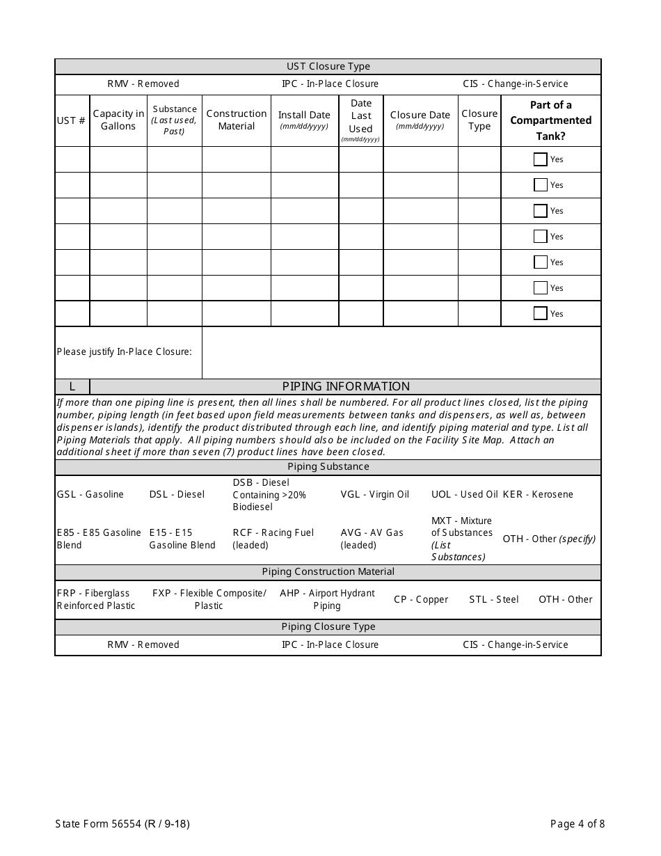 State Form 56554 Underground Storage Tank Closure Report - Indiana, Page 4