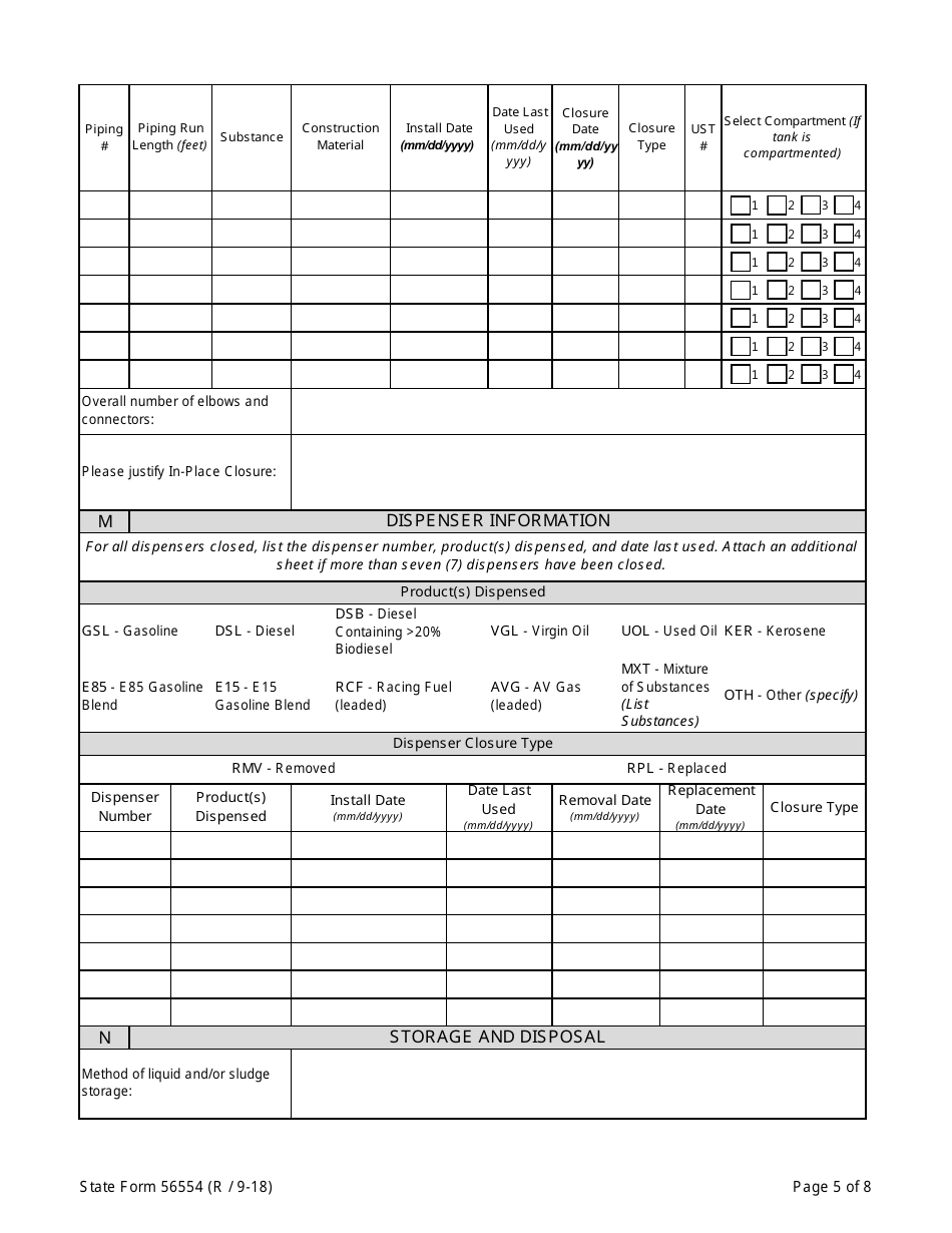 State Form 56554 Underground Storage Tank Closure Report - Indiana, Page 5