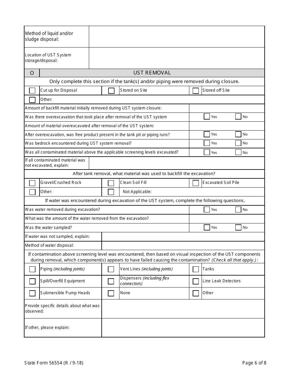 State Form 56554 Underground Storage Tank Closure Report - Indiana, Page 6