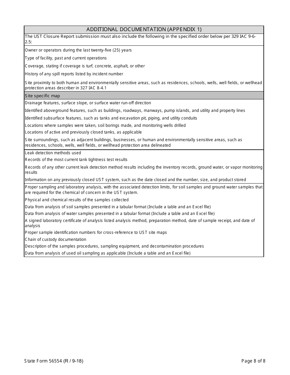 State Form 56554 Underground Storage Tank Closure Report - Indiana, Page 8