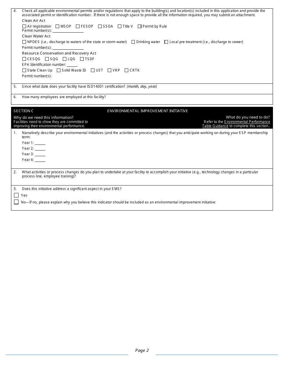 State Form 52772 Indiana Environmental Stewardship Program Application - Indiana, Page 2