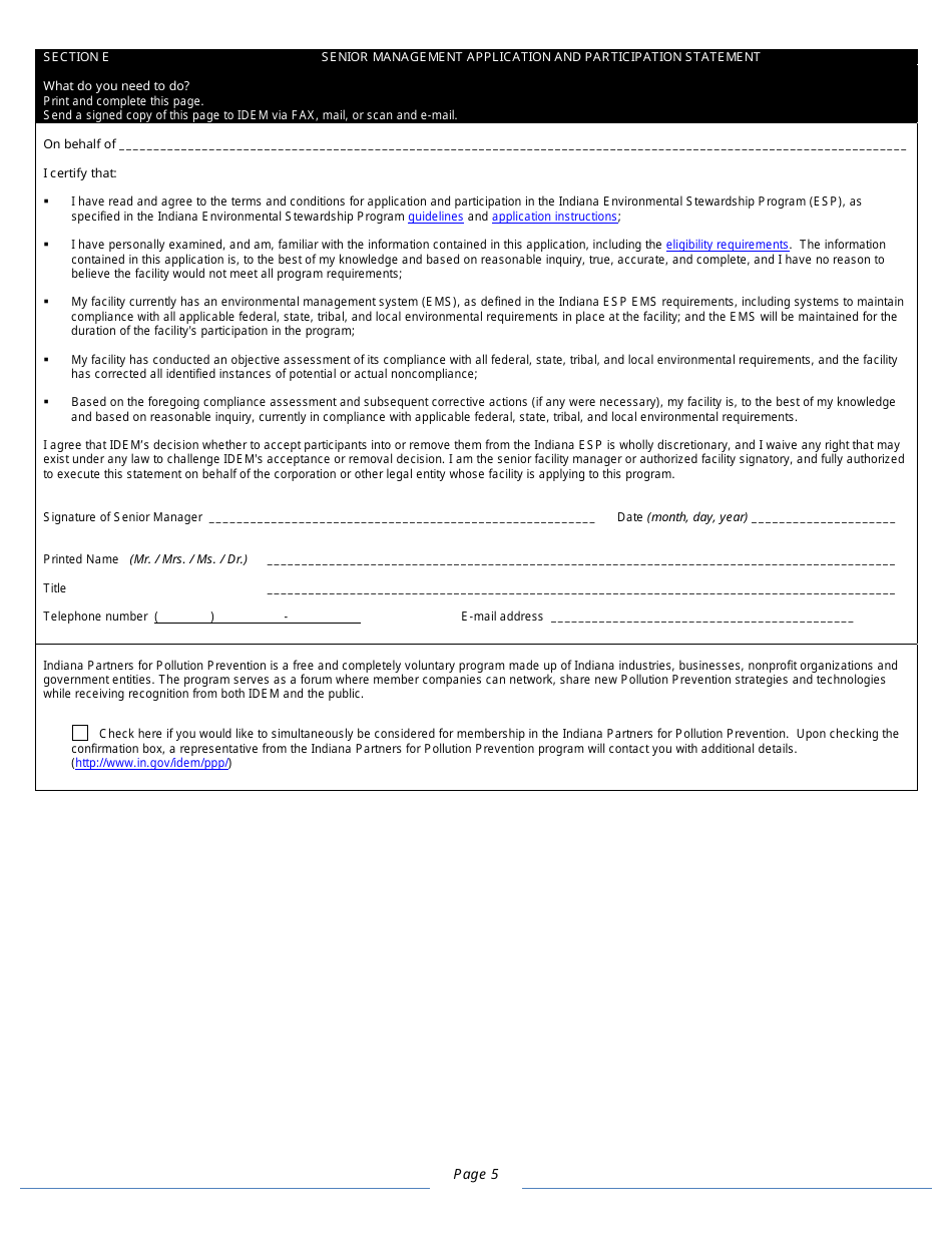 State Form 52772 Indiana Environmental Stewardship Program Application - Indiana, Page 5