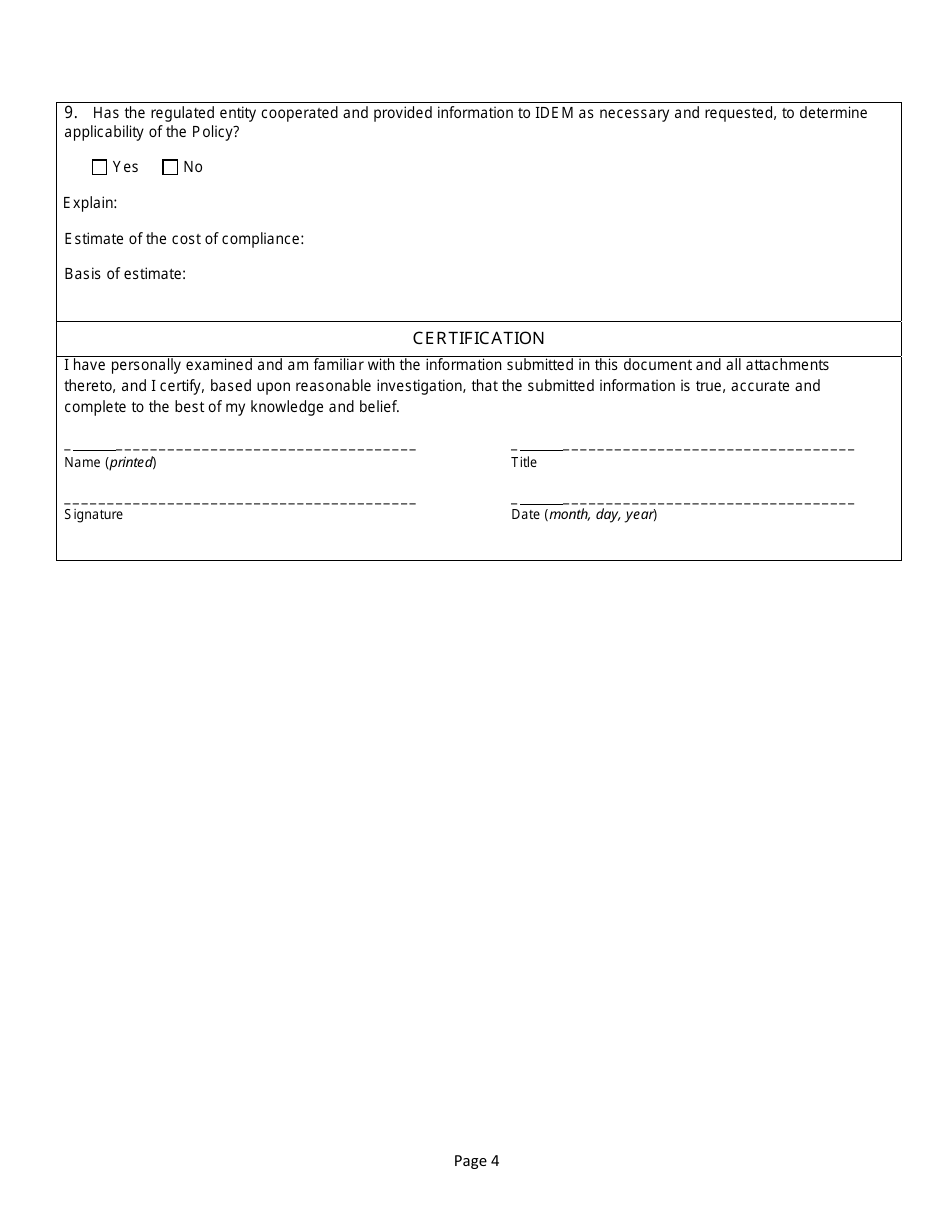 State Form 55075 Self-disclosure and Environmental Audit - Indiana, Page 4