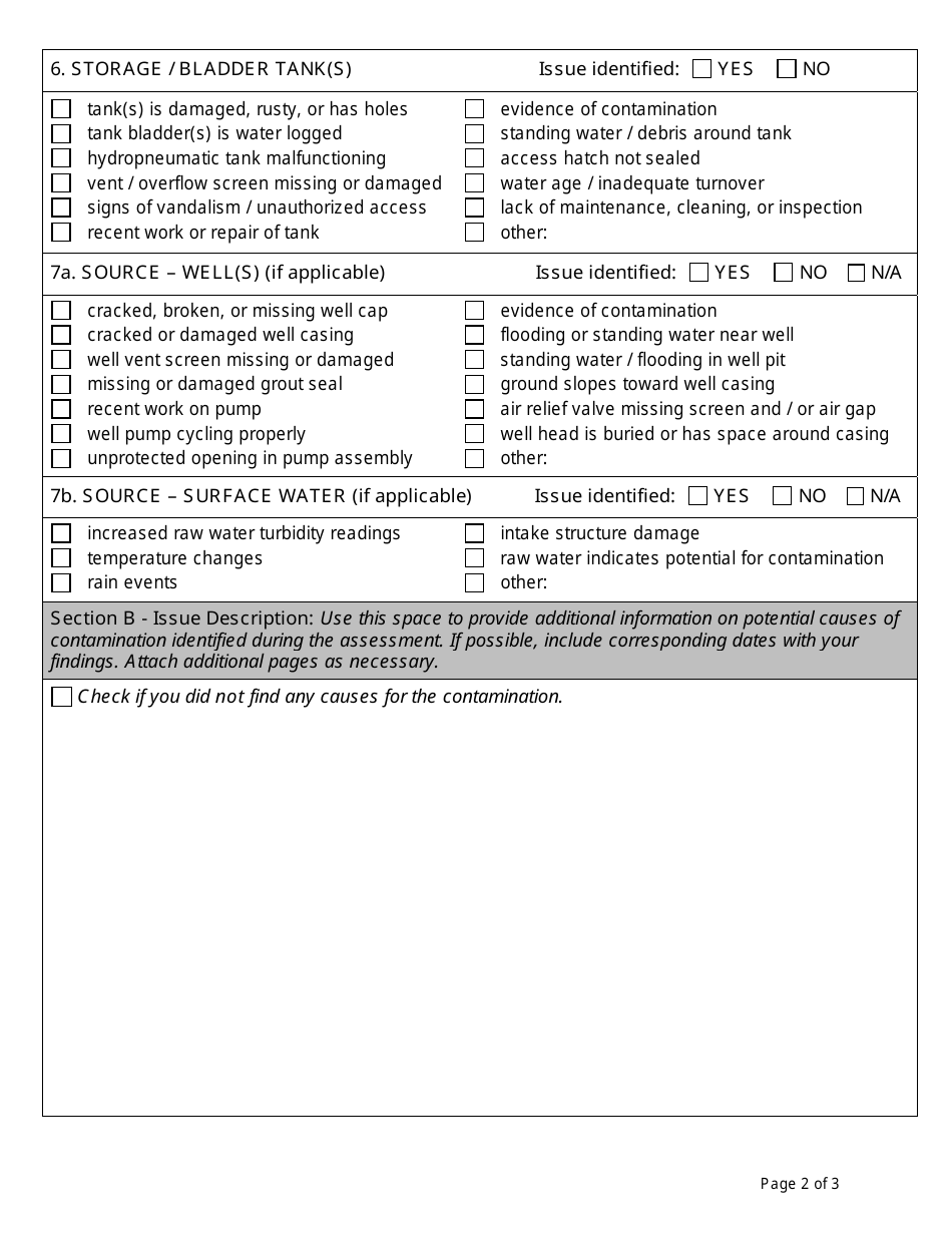 State Form 52998 Level 1 Assessment - Non-transient Non-community (Ntnc) or Community Public Water System (Pws) - Indiana, Page 2