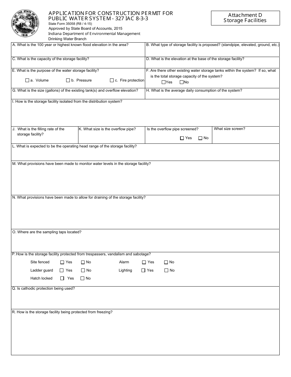 State Form 35058 Application for Construction Permit for Public Water System - 327 Iac 8-3-3 - Indiana, Page 10