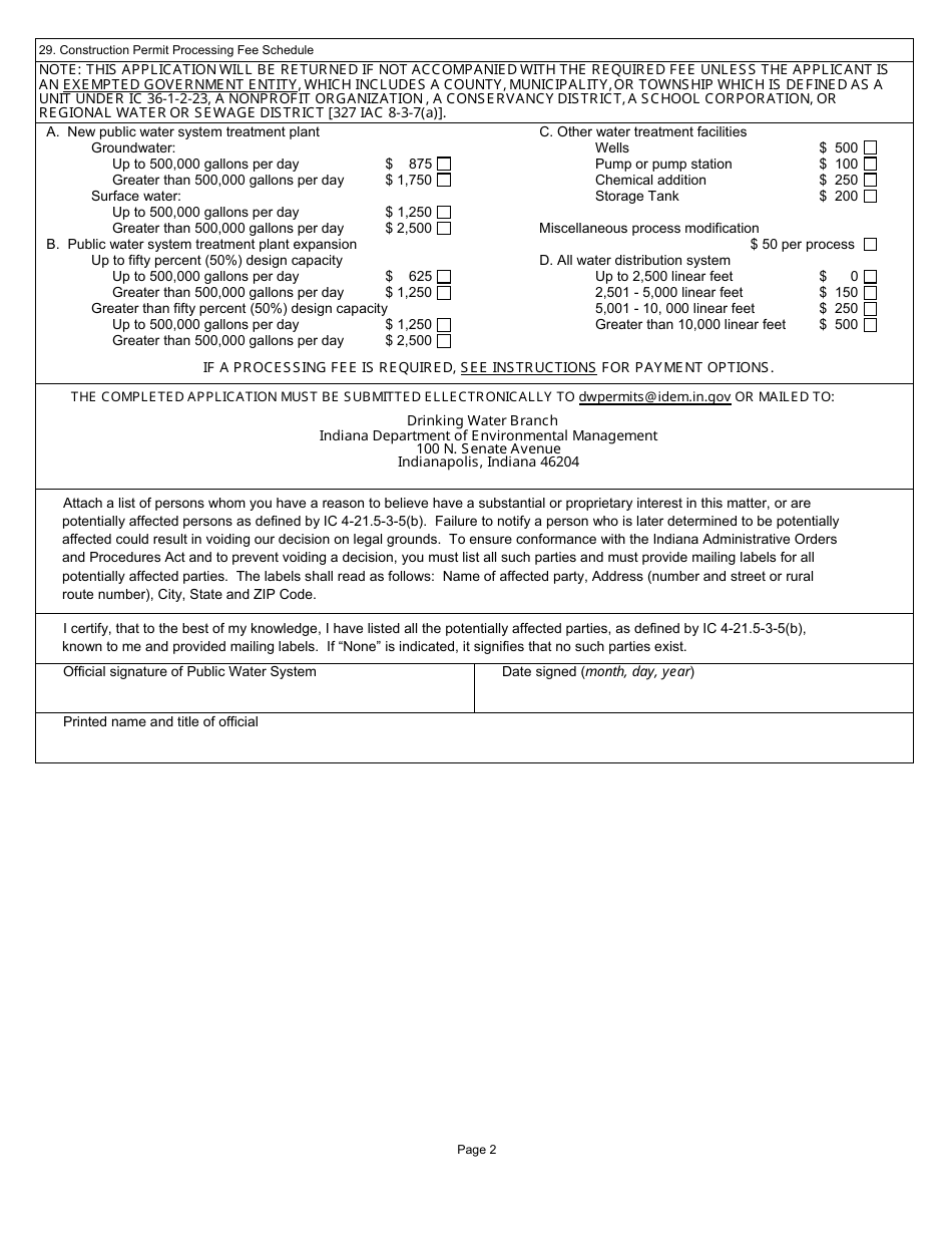 State Form 35058 Application for Construction Permit for Public Water System - 327 Iac 8-3-3 - Indiana, Page 4