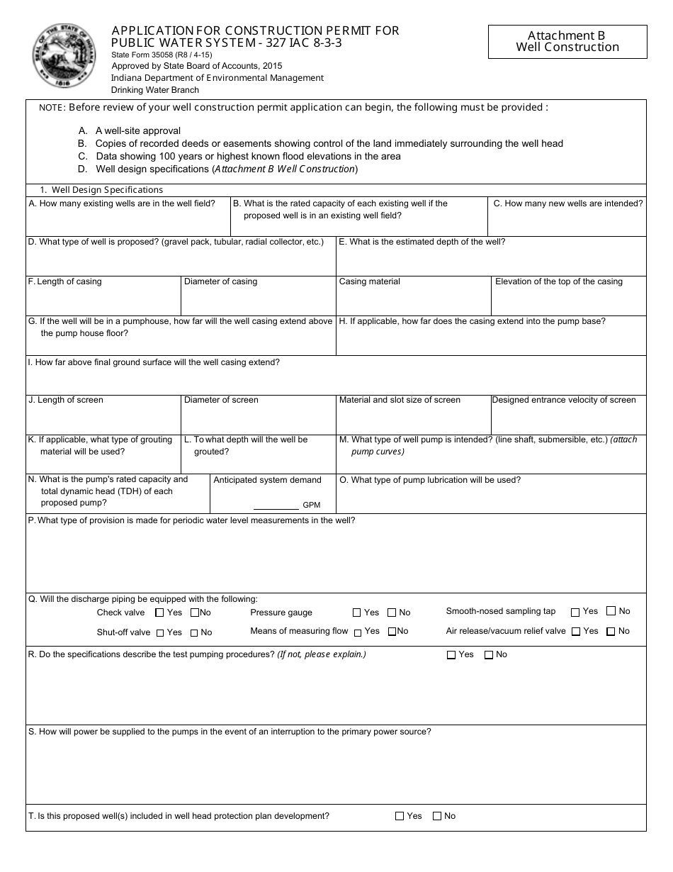 State Form 35058 Application for Construction Permit for Public Water System - 327 Iac 8-3-3 - Indiana, Page 8