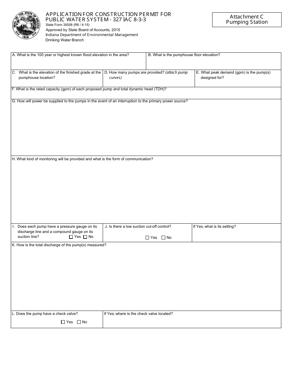 State Form 35058 Application for Construction Permit for Public Water System - 327 Iac 8-3-3 - Indiana, Page 9