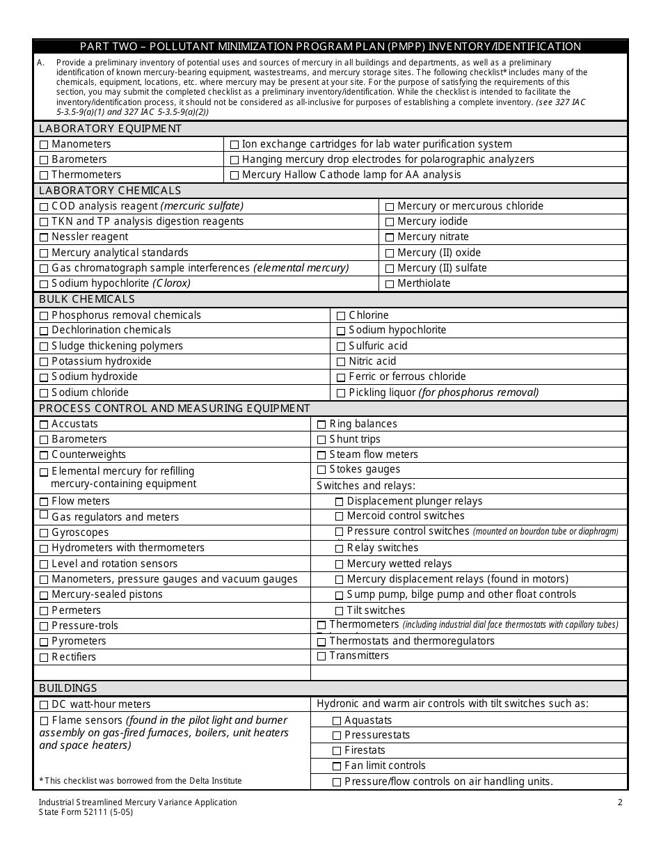 State Form 52111 Industrial Streamlined Mercury Variance (Smv) Application - Indiana, Page 2