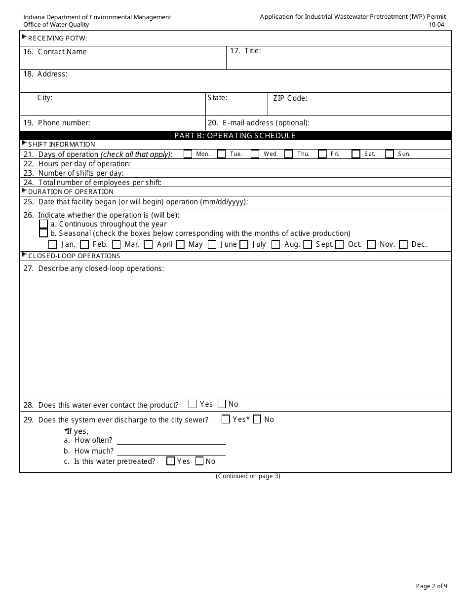 State Form 50271 Application for Industrial Wastewater Pretreatment (Iwp) Permit - Indiana, Page 2