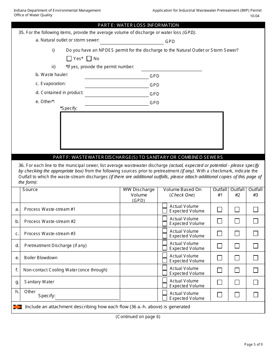 State Form 50271 Application for Industrial Wastewater Pretreatment (Iwp) Permit - Indiana, Page 5