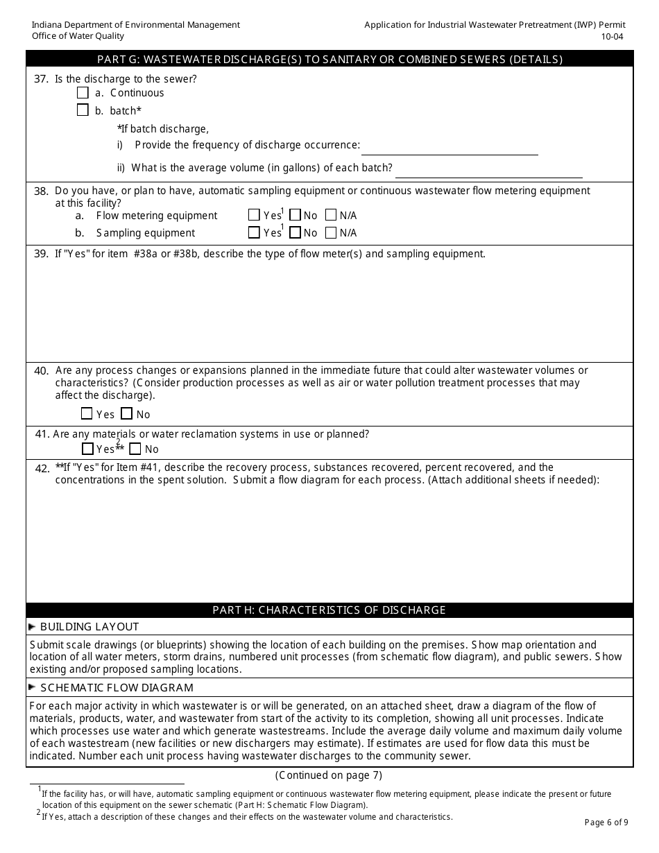 State Form 50271 Application for Industrial Wastewater Pretreatment (Iwp) Permit - Indiana, Page 6