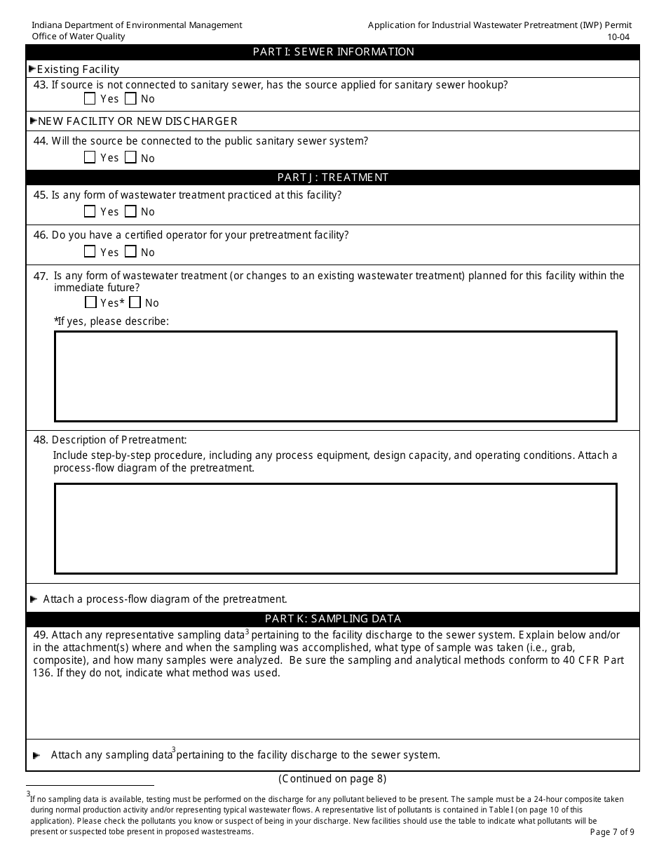 State Form 50271 Application for Industrial Wastewater Pretreatment (Iwp) Permit - Indiana, Page 7