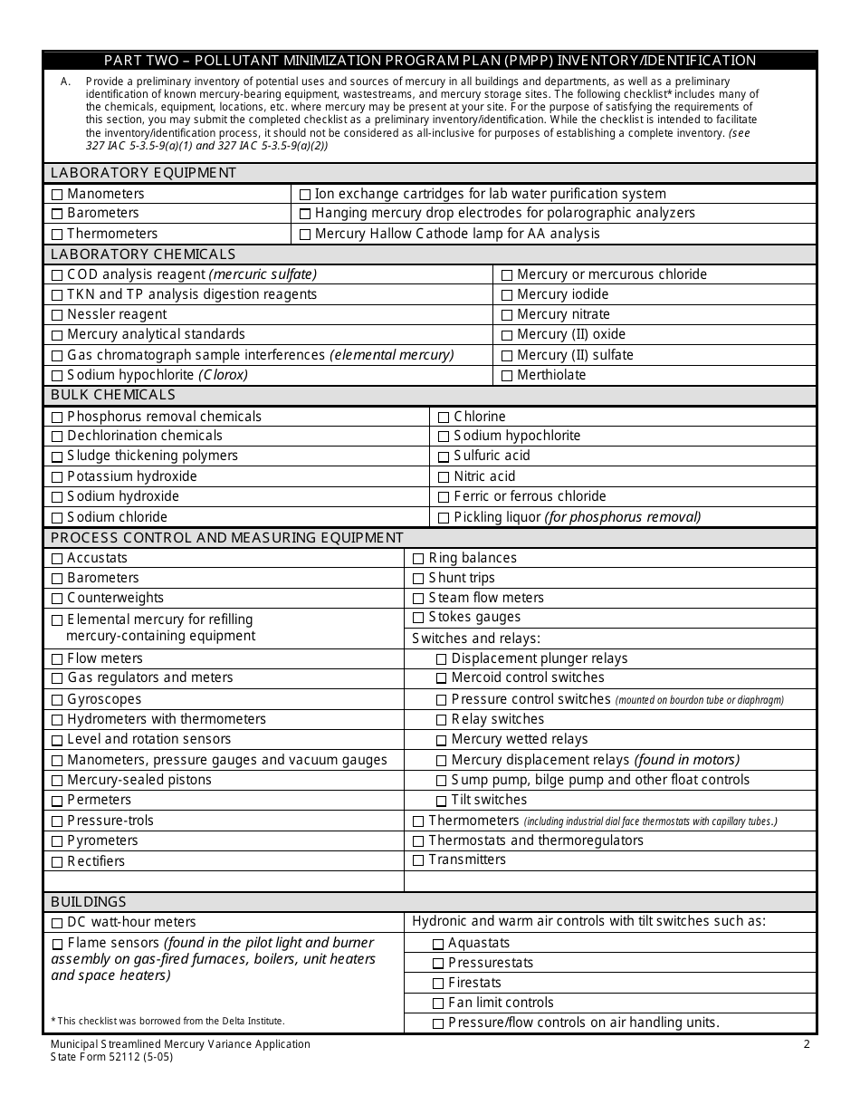 State Form 52112 Municipal Streamlined Mercury Variance (Smv) Application - Indiana, Page 2