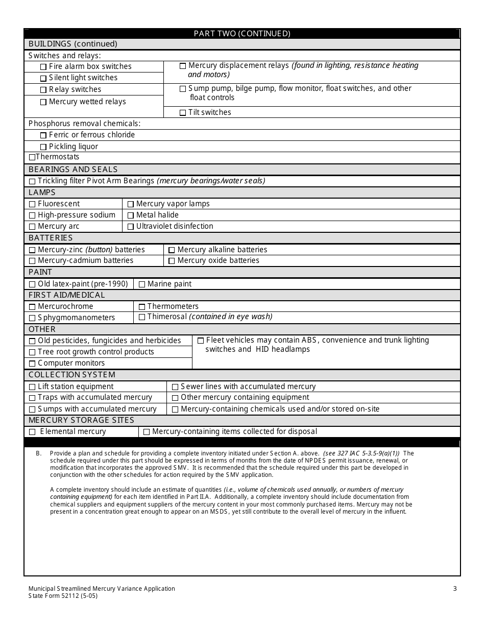 State Form 52112 Municipal Streamlined Mercury Variance (Smv) Application - Indiana, Page 3