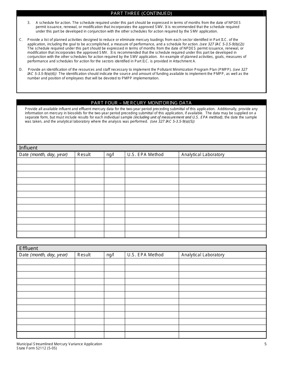 State Form 52112 Municipal Streamlined Mercury Variance (Smv) Application - Indiana, Page 5