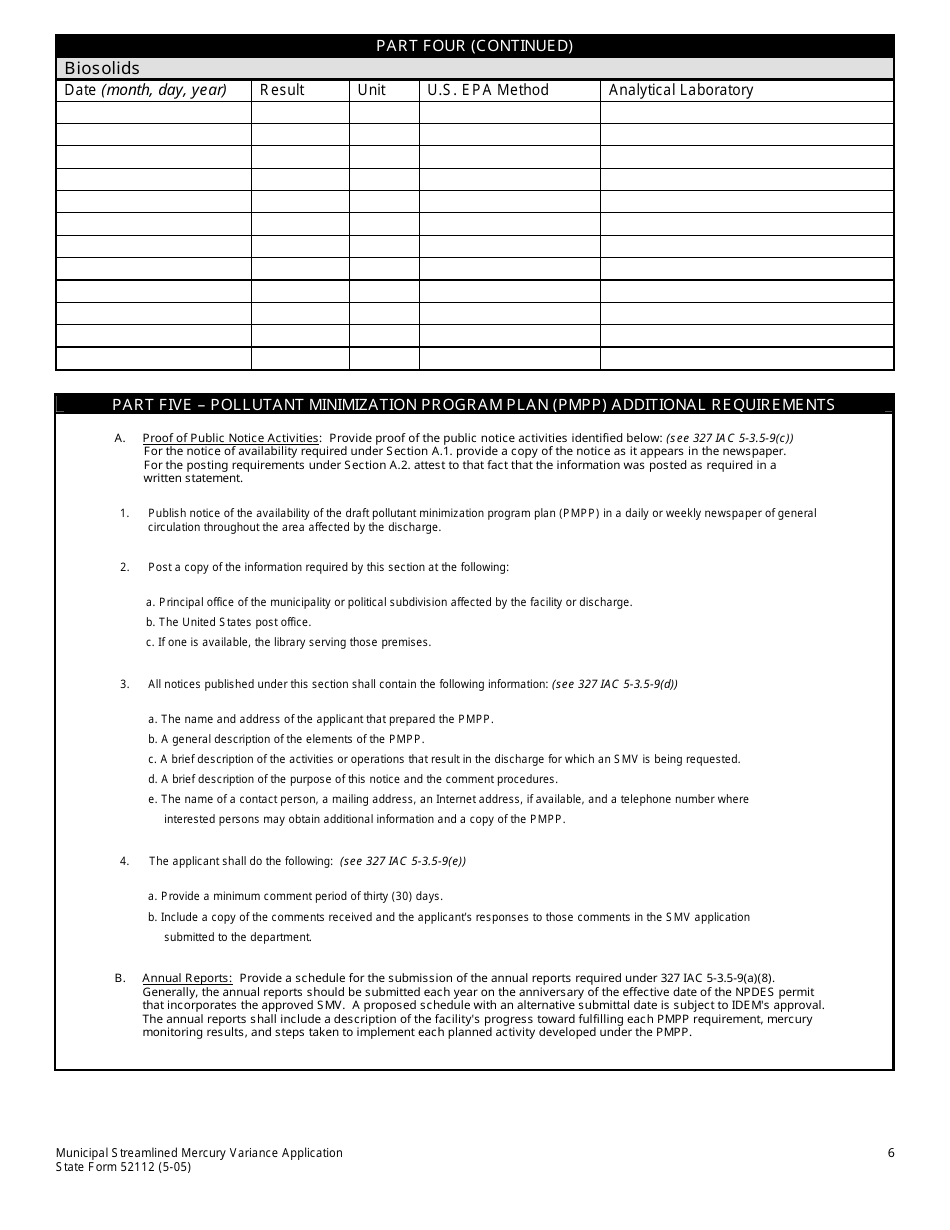State Form 52112 Municipal Streamlined Mercury Variance (Smv) Application - Indiana, Page 6