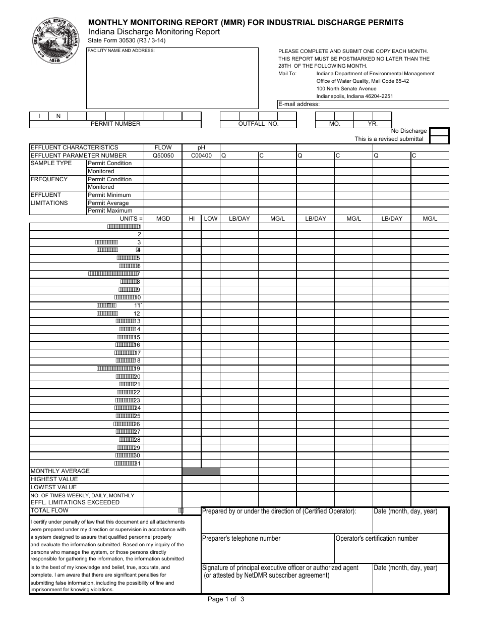 State Form 30530 Monthly Monitoring Report (Mmr) for Industrial Discharge Permits - Indiana, Page 2