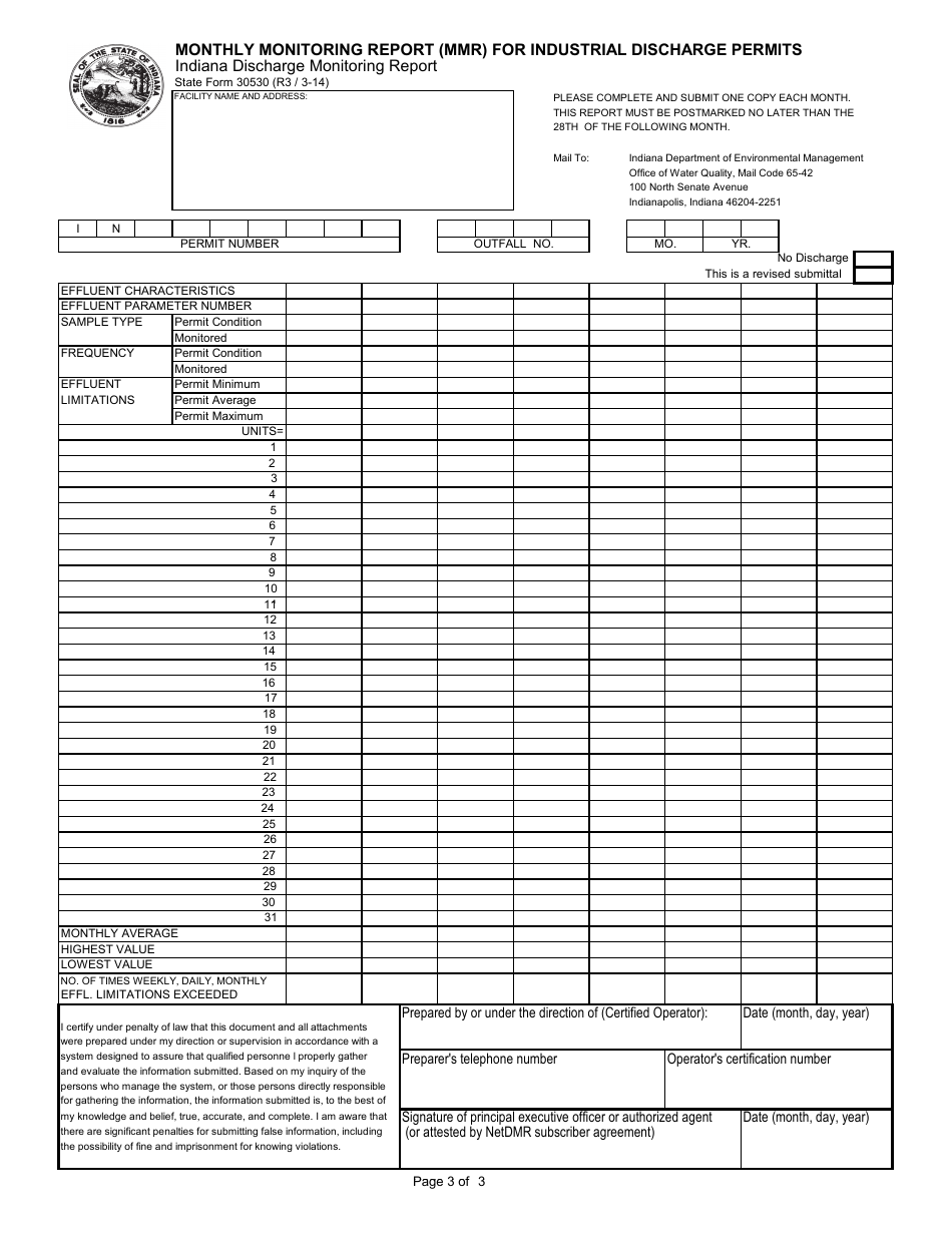 State Form 30530 Monthly Monitoring Report (Mmr) for Industrial Discharge Permits - Indiana, Page 4