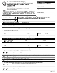 State Form 53210 Facility Specific Operator (Fso) Application for Water Treatment Plant and Water Distribution System Operator Certification - Indiana