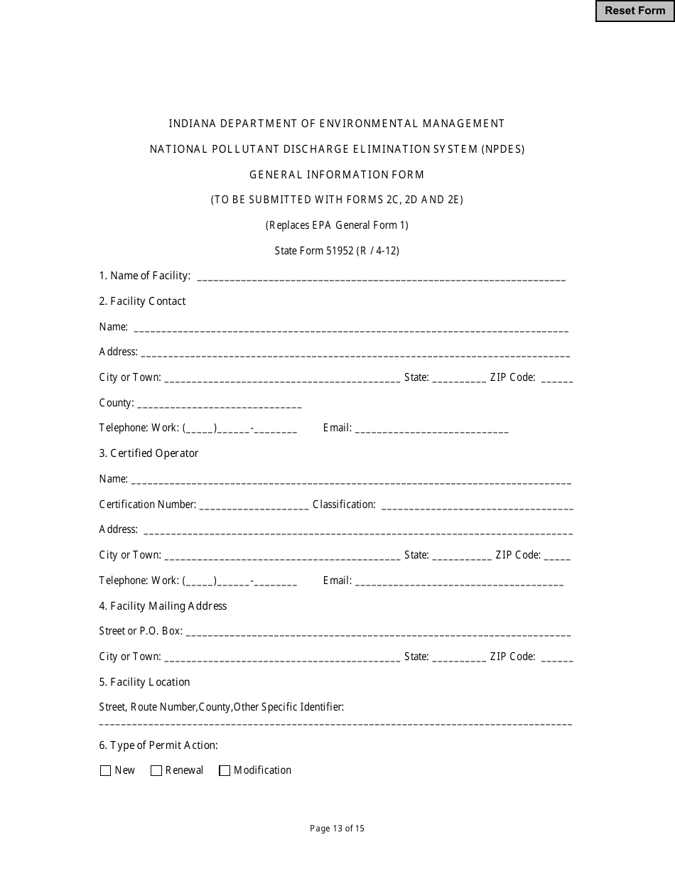 State Form 51952 National Pollutant Discharge Elimination System (Npdes) General Information Form - Indiana, Page 13