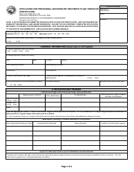 State Form 51494 Application for Provisional Wastewater Treatment Plant Operator Certification - Indiana