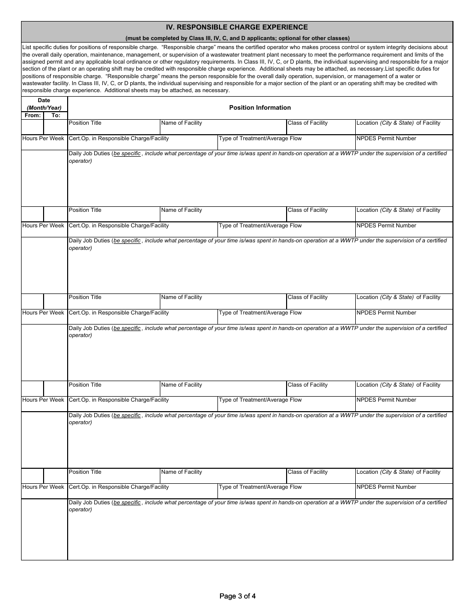 State Form 51494 Application for Provisional Wastewater Treatment Plant Operator Certification - Indiana, Page 3