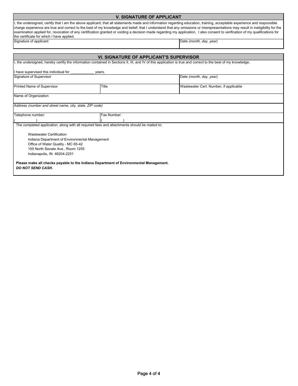 State Form 51494 Application for Provisional Wastewater Treatment Plant Operator Certification - Indiana, Page 4