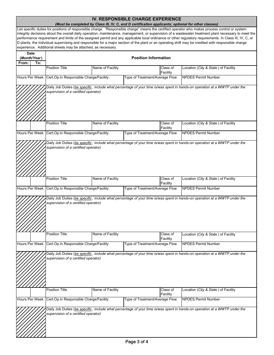 State Form 53785 Application for Wastewater Treatment Plant Apprentice to Request Certification - Indiana, Page 3