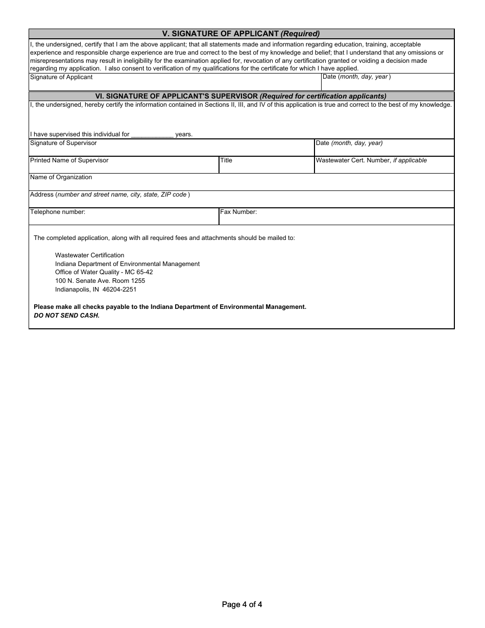 State Form 53785 Application for Wastewater Treatment Plant Apprentice to Request Certification - Indiana, Page 4