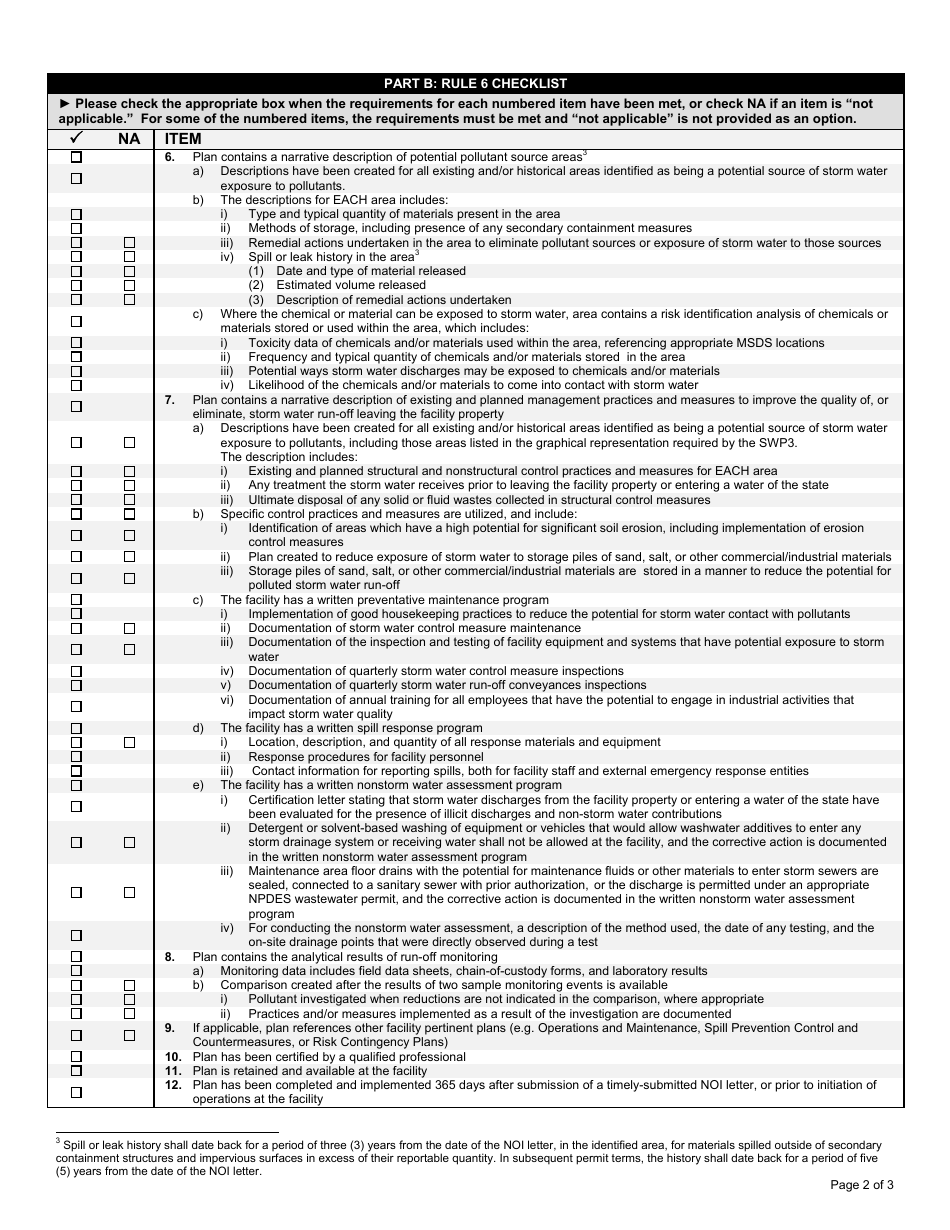 State Form 51287 Rule 6 Storm Water Pollution Prevention Plan (Swp3) Certification Checklist - Indiana, Page 2