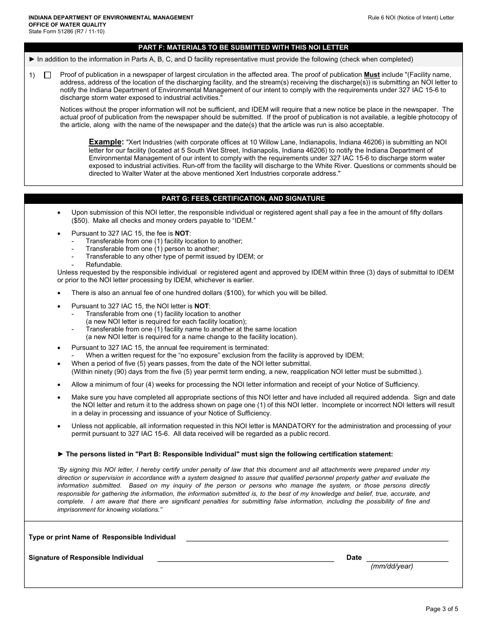 State Form 51286 Rule 6 Notice of Intent (Noi) Letter - Indiana, Page 3