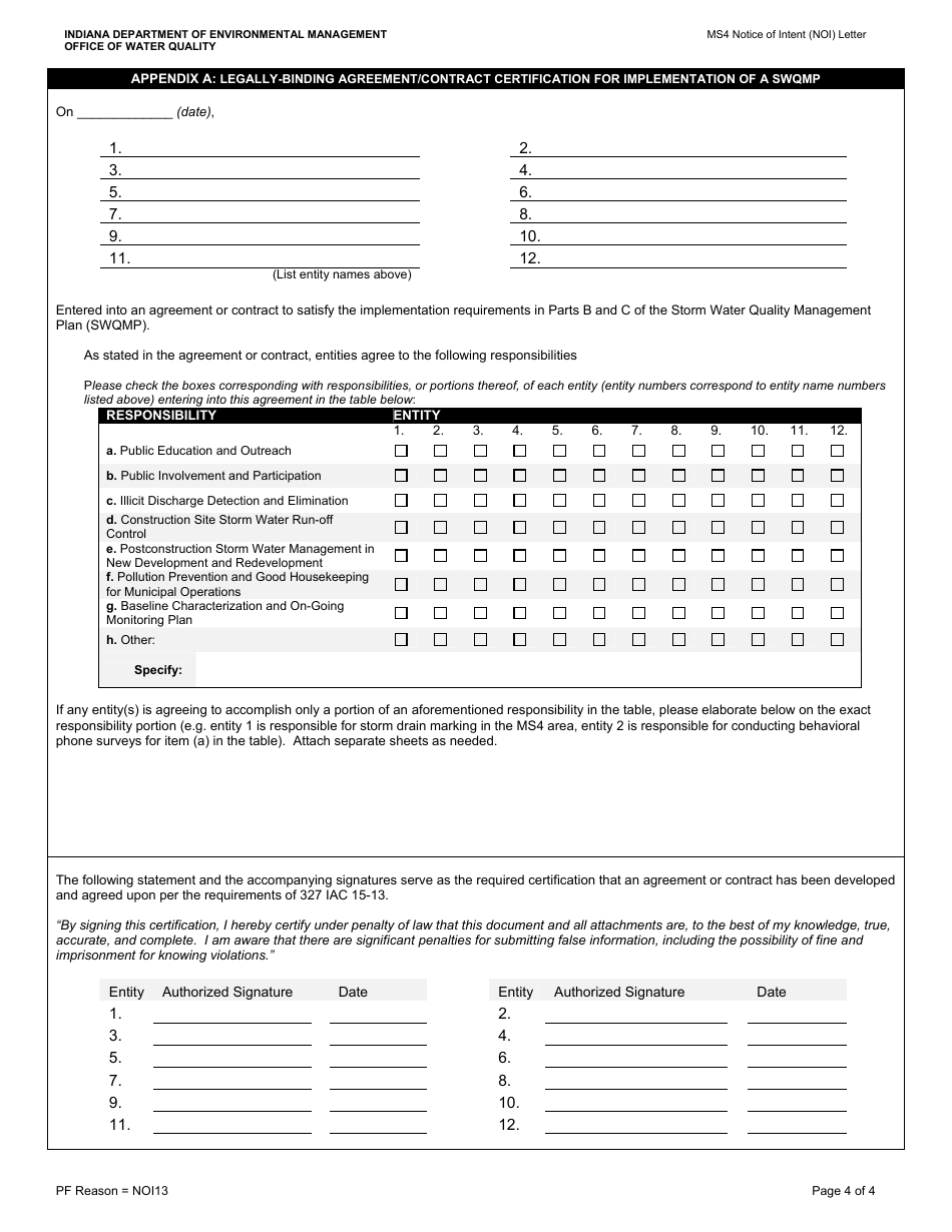 State Form 51270 Rule 13 Notice of Intent (Noi) Letter - Indiana, Page 4