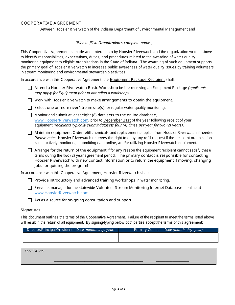 State Form 55220 Hoosier Riverwatch Water Monitoring Equipment Application - Indiana, Page 4
