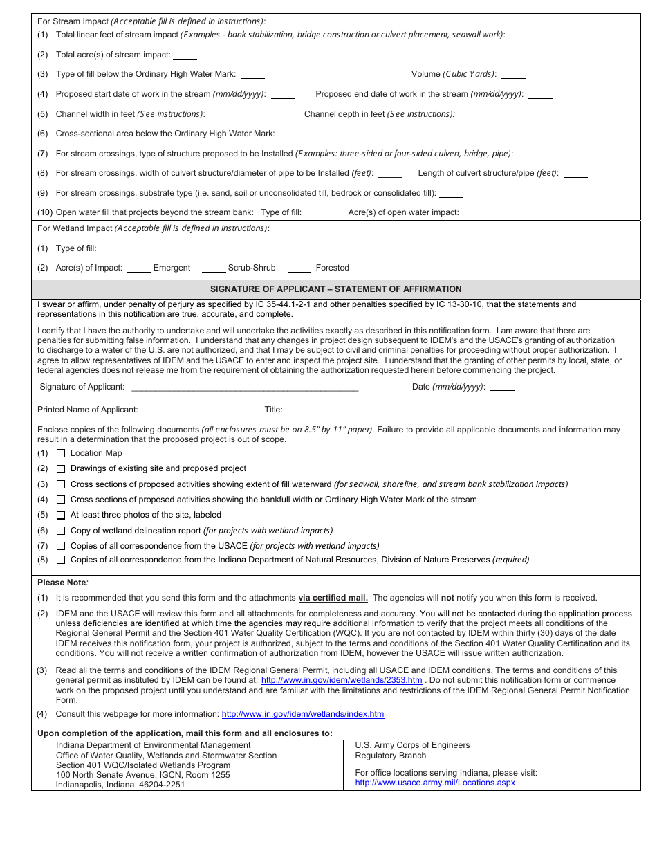 State Form 51937 Section 401 Wqc Regional General Permit Notification - Indiana, Page 2