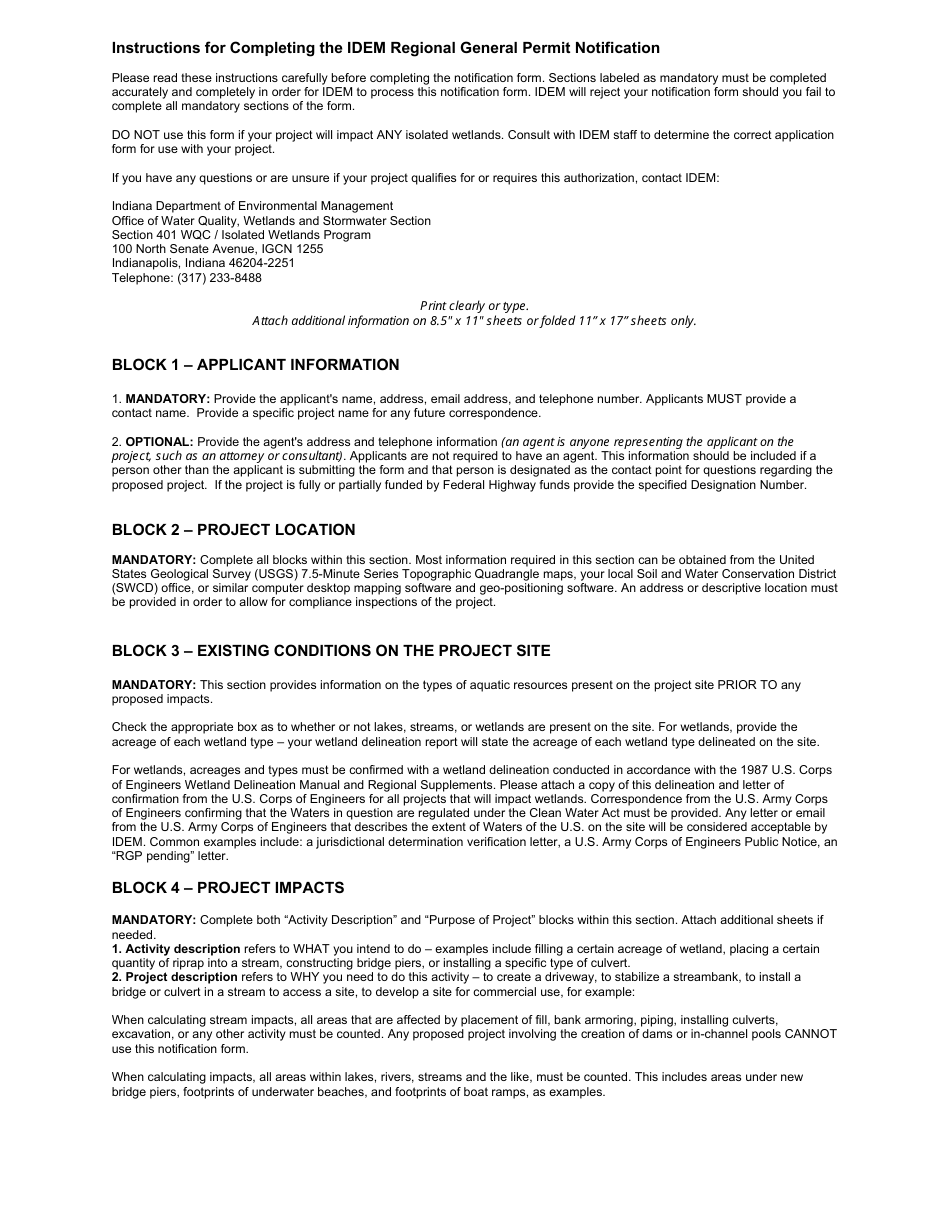 State Form 51937 Section 401 Wqc Regional General Permit Notification - Indiana, Page 3