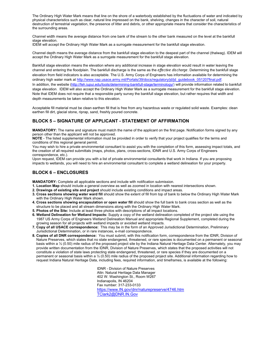 State Form 51937 Section 401 Wqc Regional General Permit Notification - Indiana, Page 4