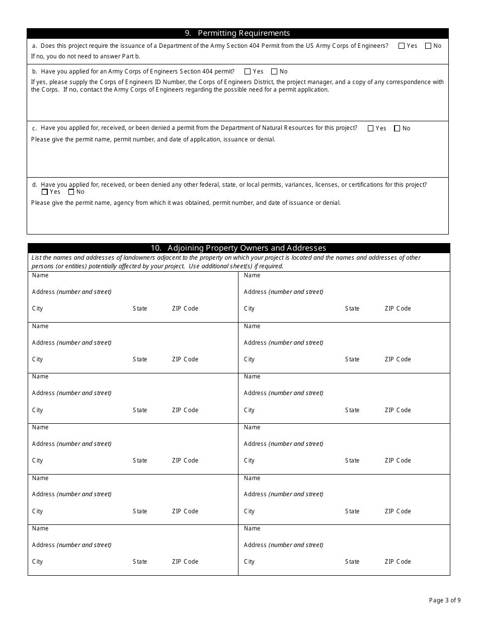 State Form 51821 Application for Authorization to Discharge Dredged or Fill Material to Isolated Wetlands and / or Waters of the State - Indiana, Page 3