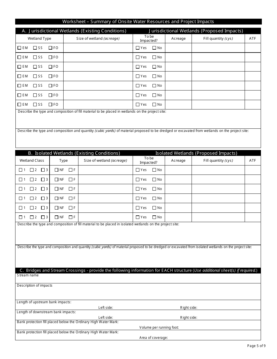 State Form 51821 Application for Authorization to Discharge Dredged or Fill Material to Isolated Wetlands and / or Waters of the State - Indiana, Page 5